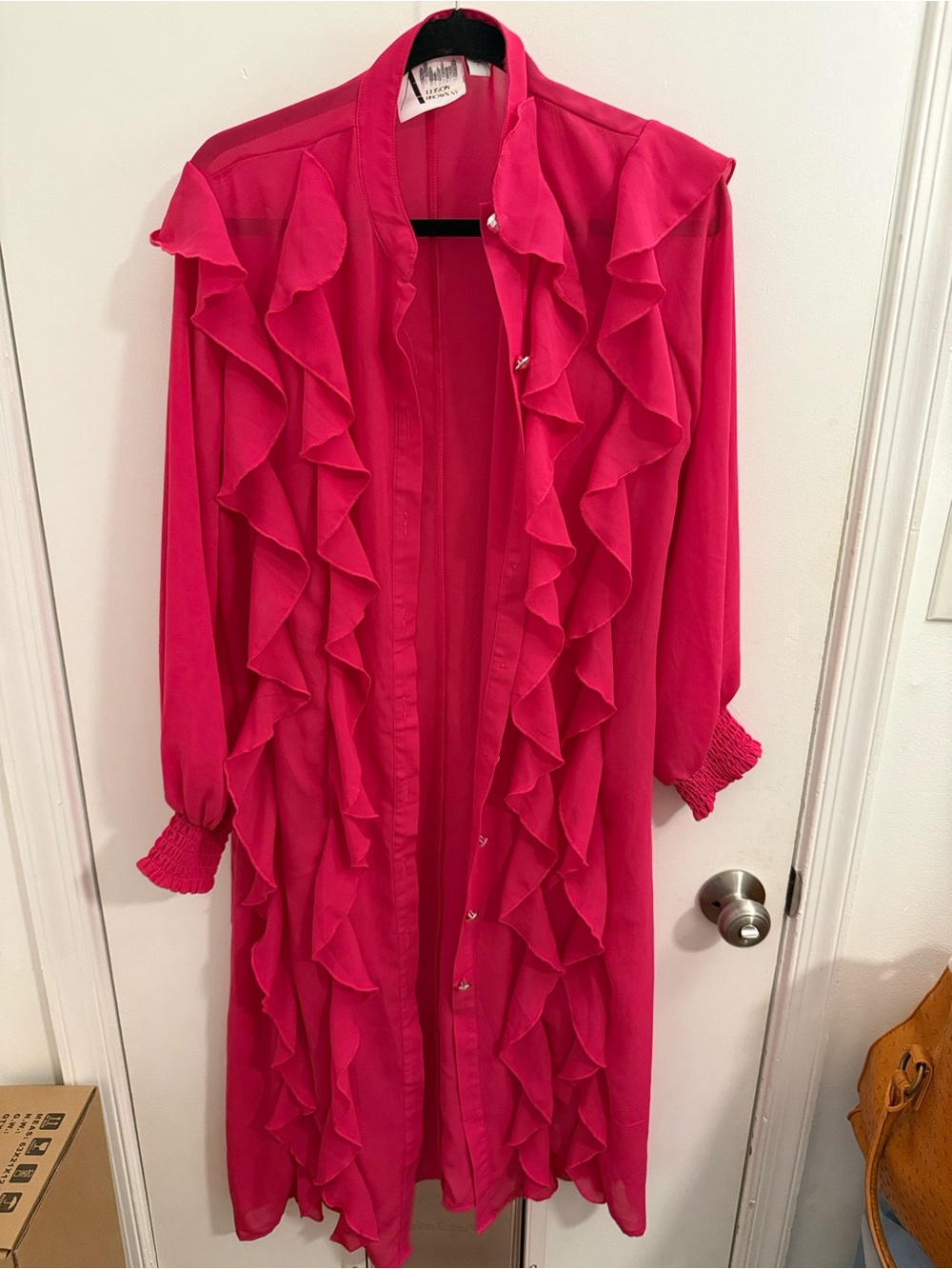 Allison Brown NY SMALL Fuchsia Ruffled Long Button-Front Blouse